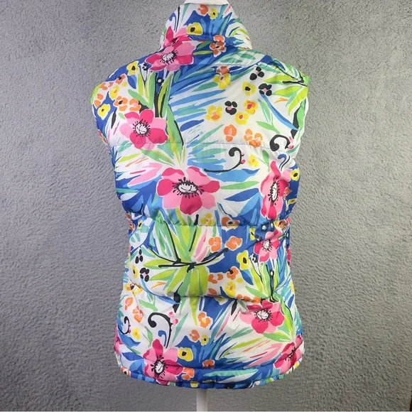 IBKUL Reversible Puffer Vest Womens Small Blue Floral Full Zip Active Outdoors - Picture 2 of 10